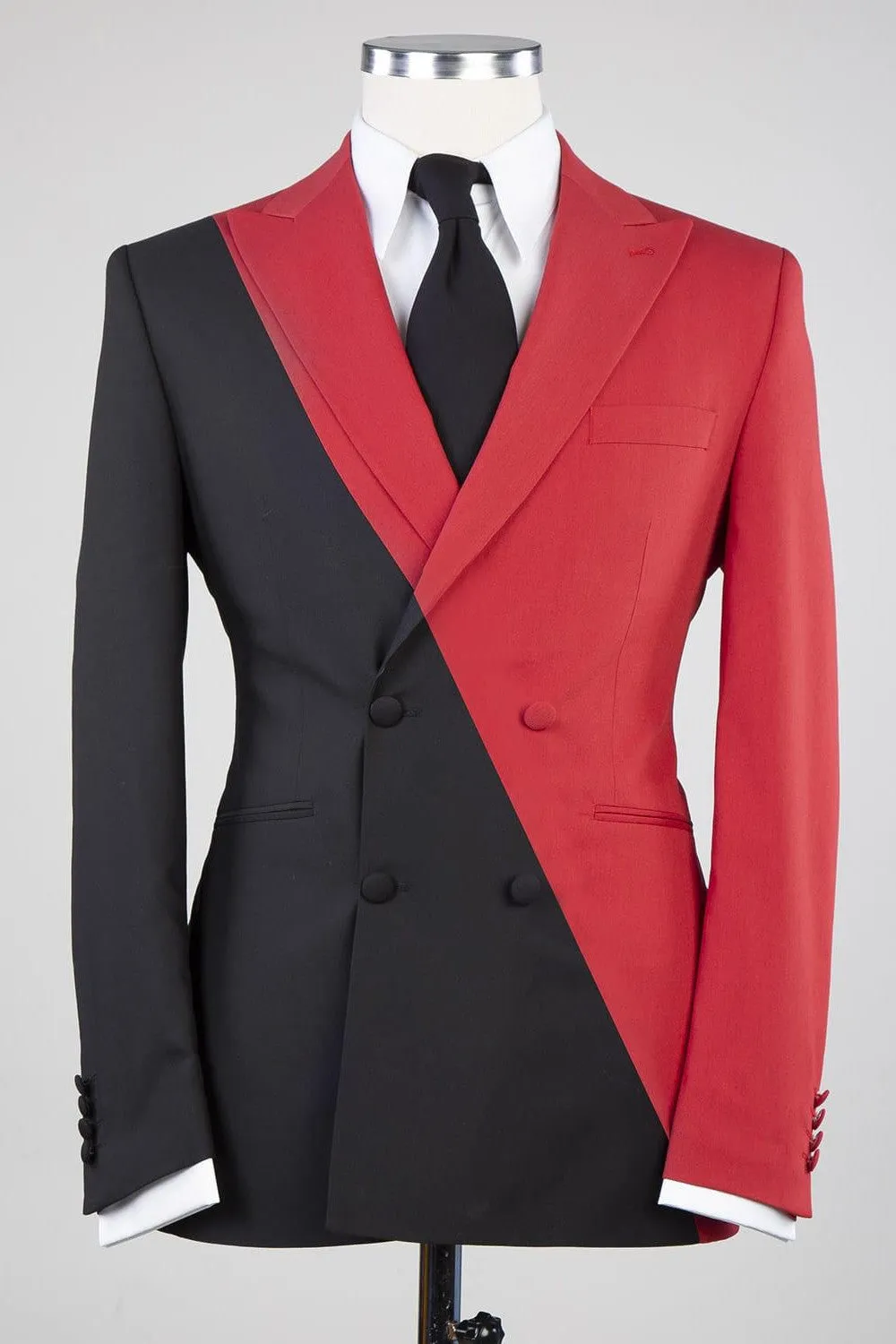 Frederick Stunning Red and Black Slim Fit Double-Breasted Bespoke Men’s Suit