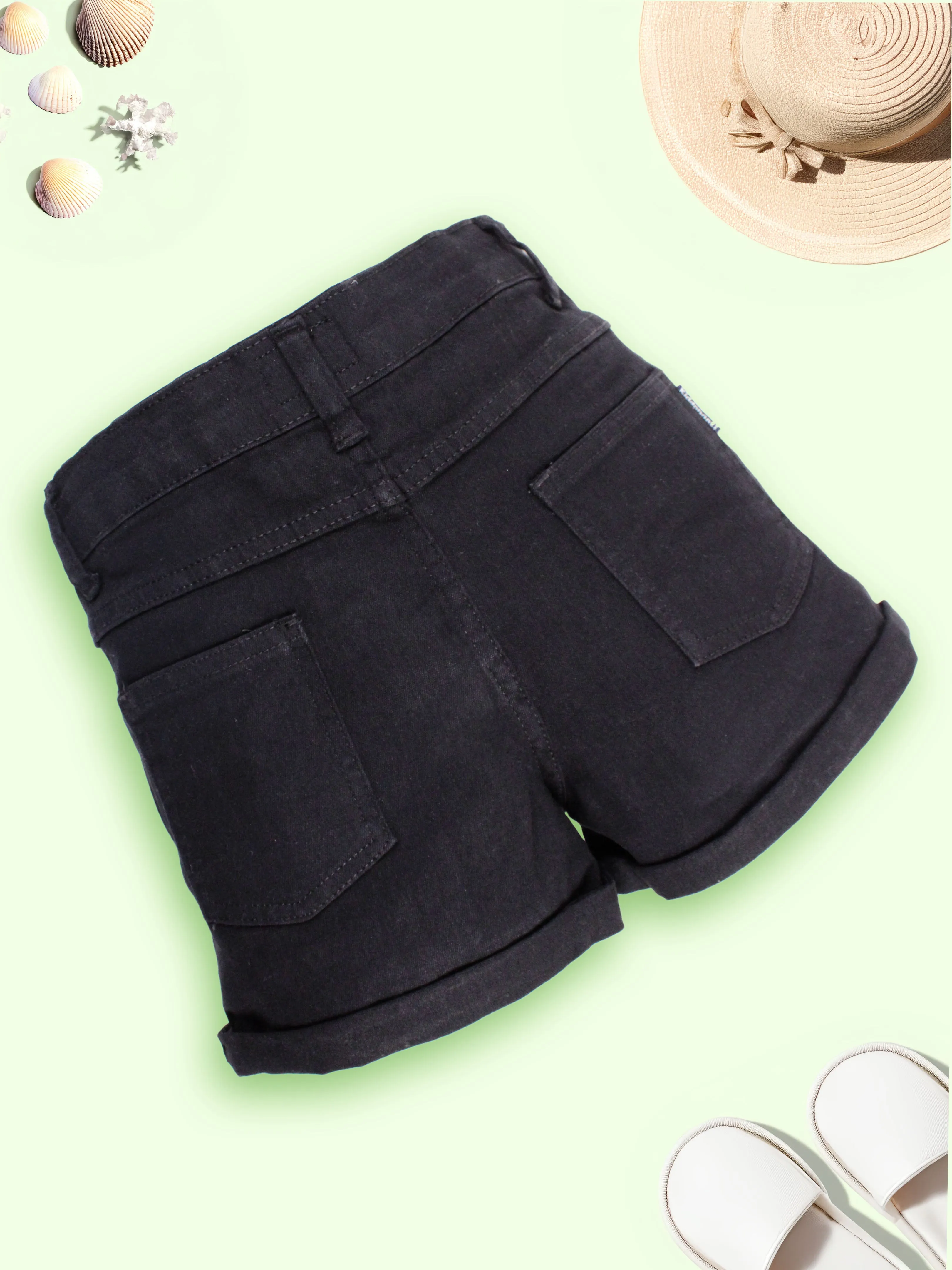 Girls Solid Rollup Denim Hot Shorts