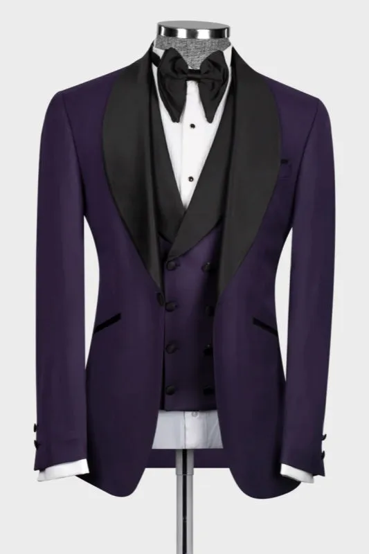 Gordon Purple Shawl Lapel Three-Piece Suit for Weddings