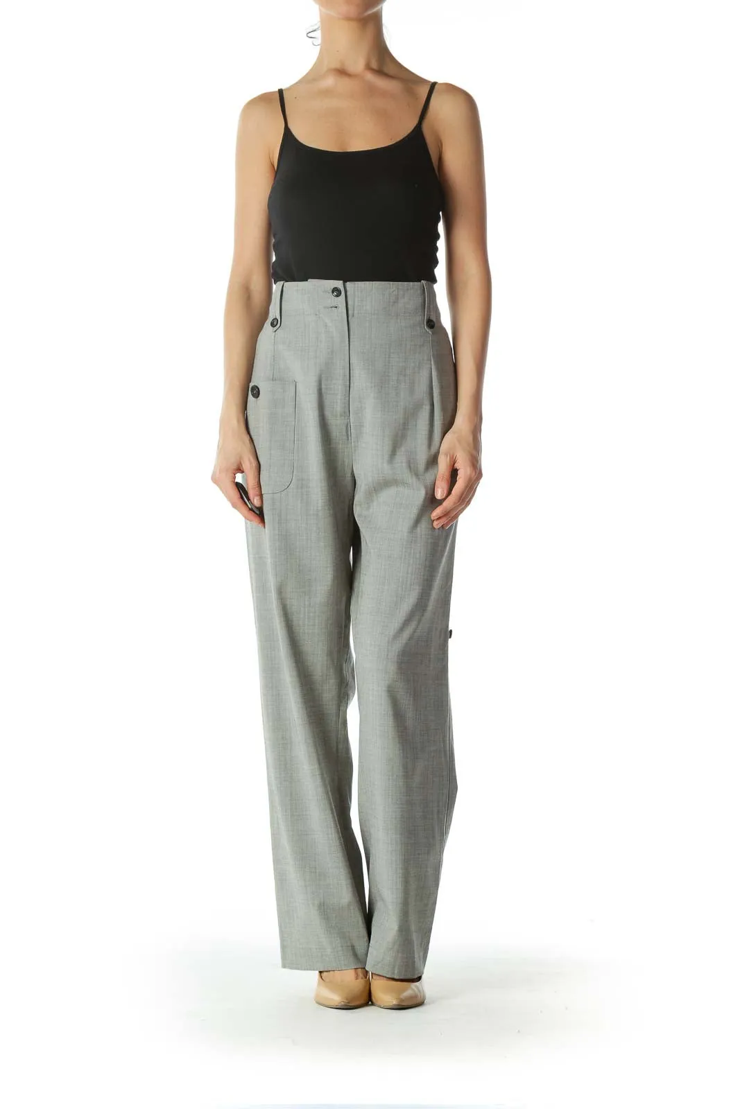 Gray High Waisted Wide Leg Pant