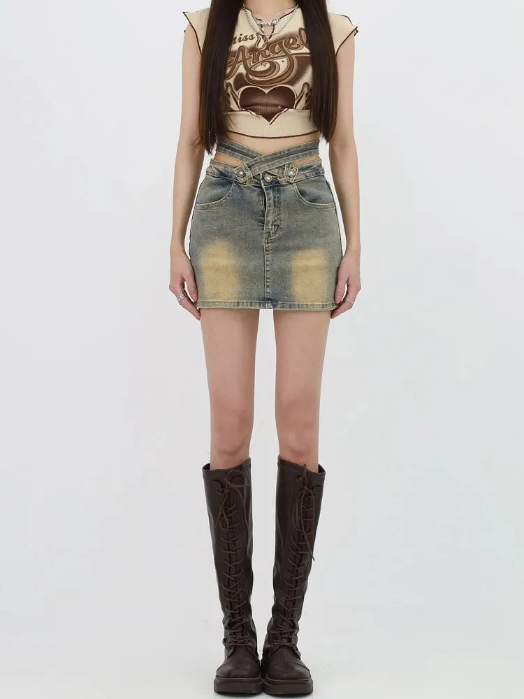 Grunge Denim Cross Belt Mini Skort