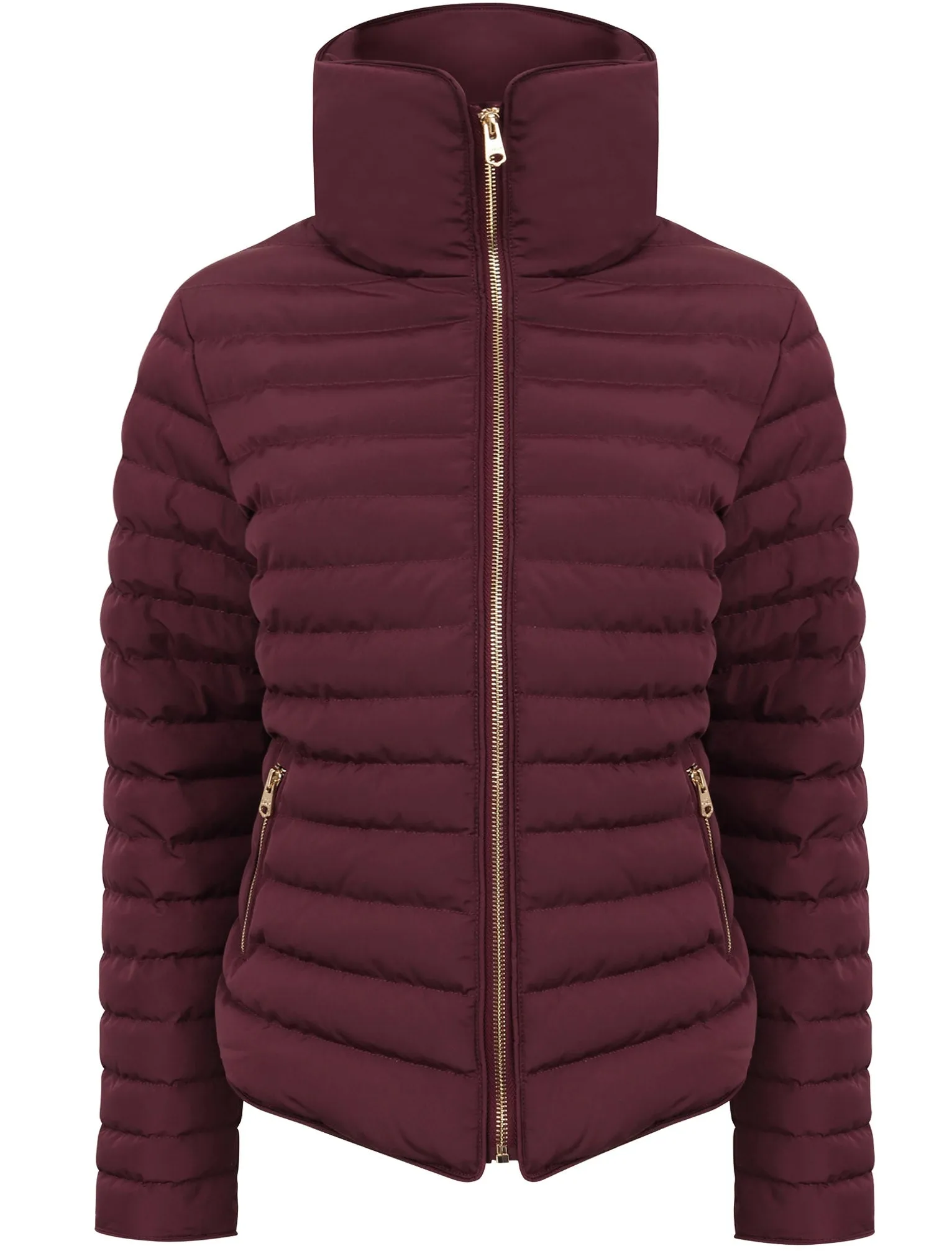 Honey Funnel Neck Quilted Jacket in Burgundy - Tokyo Laundry