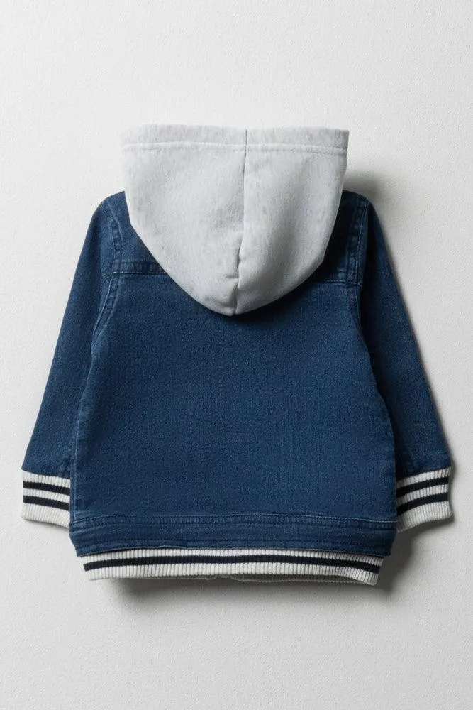 Hooded Knit Combo Denim Jacket