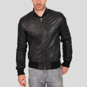 Jero Black Bomber Lambskin Leather Jacket for Men