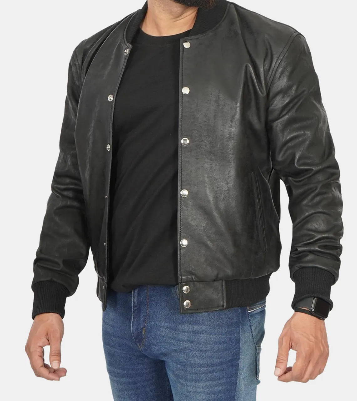 Jude Men's Black Bomber Leather Jacket