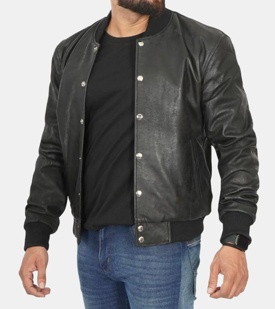 Jude Men's Black Bomber Leather Jacket