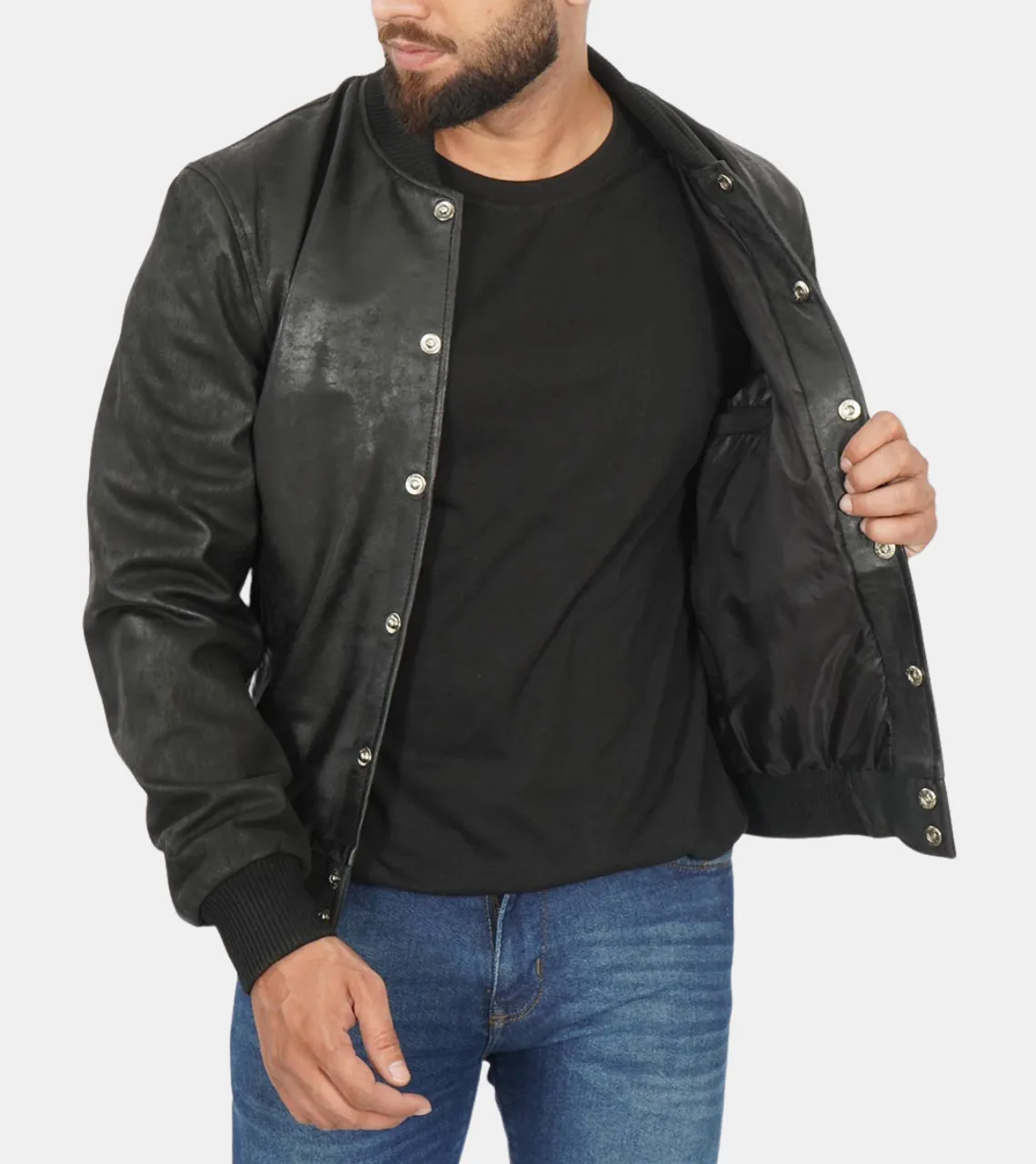 Jude Men's Black Bomber Leather Jacket