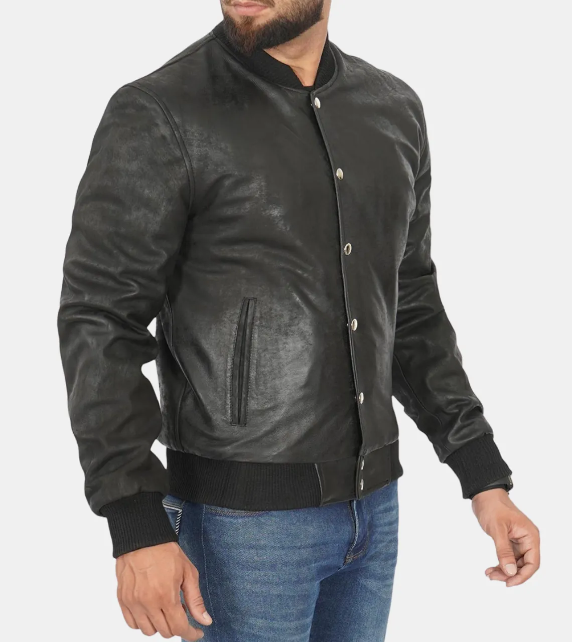 Jude Men's Black Bomber Leather Jacket