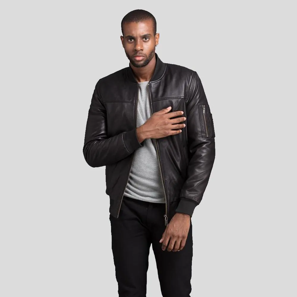 Kyros Black Bomber Genuine Leather Jacket for Men