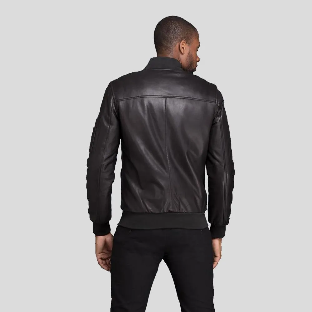 Kyros Black Bomber Genuine Leather Jacket for Men