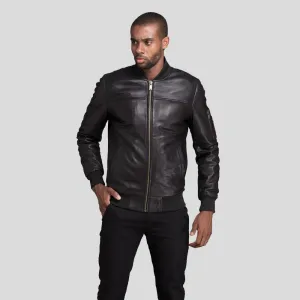 Kyros Black Bomber Genuine Leather Jacket for Men