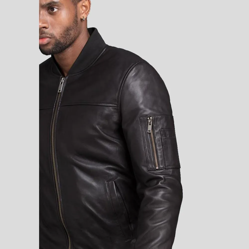 Kyros Black Bomber Genuine Leather Jacket for Men