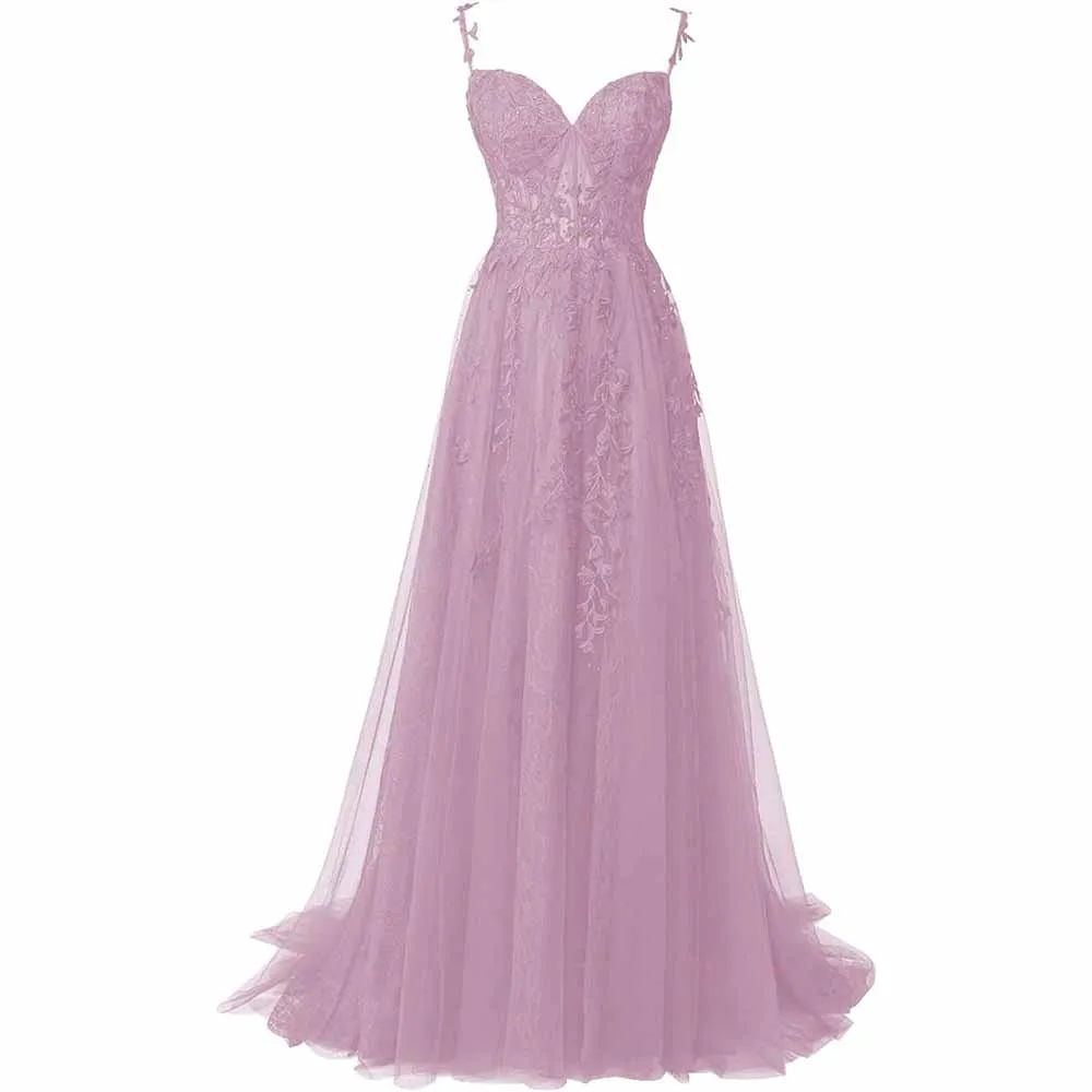 Lace Appliques Tulle Prom Dresses A Line Bridesmaid Dress Formal Wedding Dress