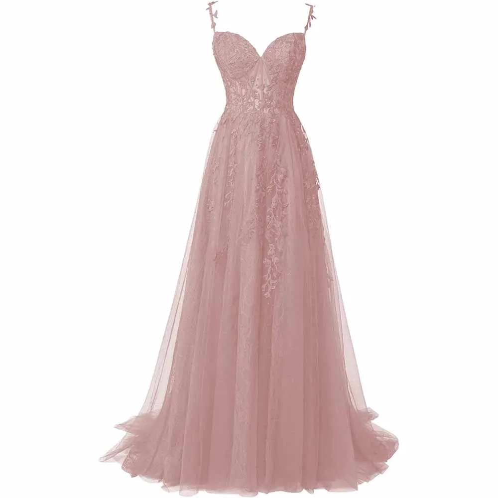 Lace Appliques Tulle Prom Dresses A Line Bridesmaid Dress Formal Wedding Dress