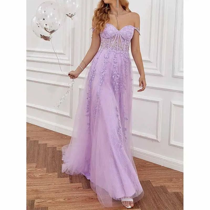 Lace Appliques Tulle Prom Dresses A Line Bridesmaid Dress Formal Wedding Dress