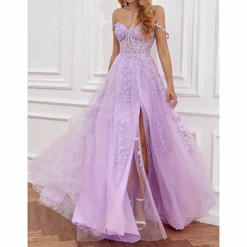 Lace Appliques Tulle Prom Dresses A Line Bridesmaid Dress Formal Wedding Dress