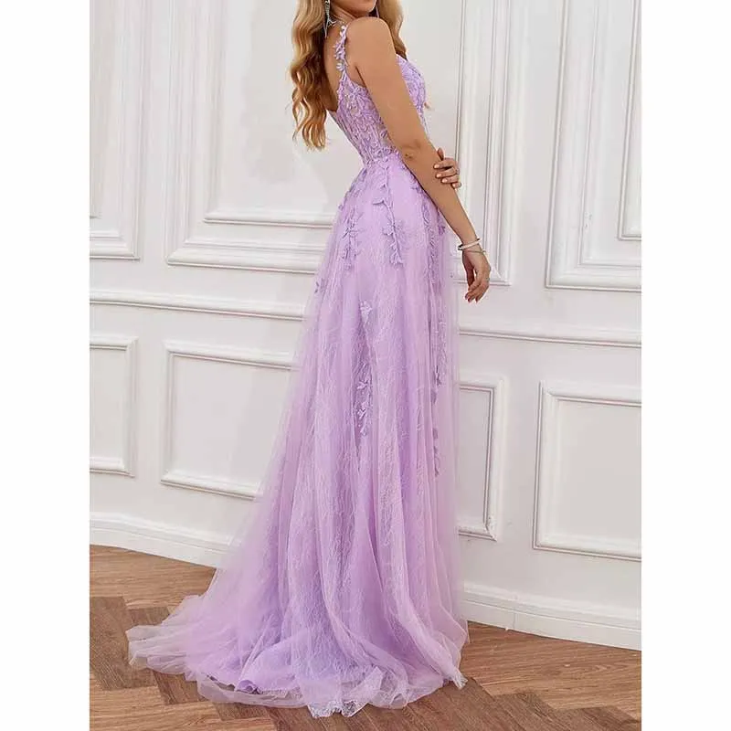 Lace Appliques Tulle Prom Dresses A Line Bridesmaid Dress Formal Wedding Dress