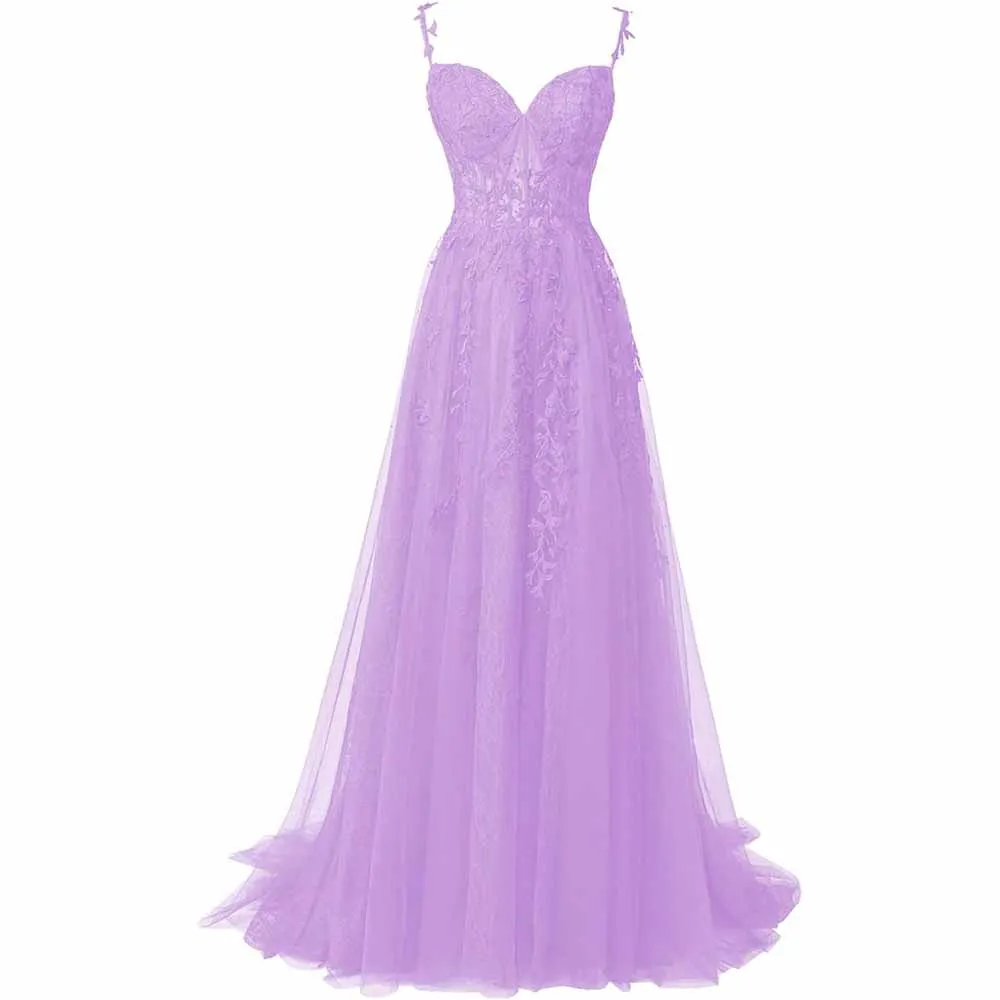 Lace Appliques Tulle Prom Dresses A Line Bridesmaid Dress Formal Wedding Dress