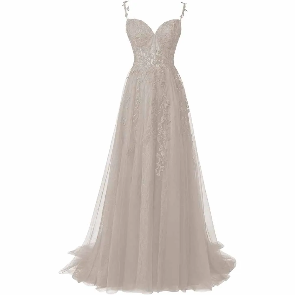 Lace Appliques Tulle Prom Dresses A Line Bridesmaid Dress Formal Wedding Dress