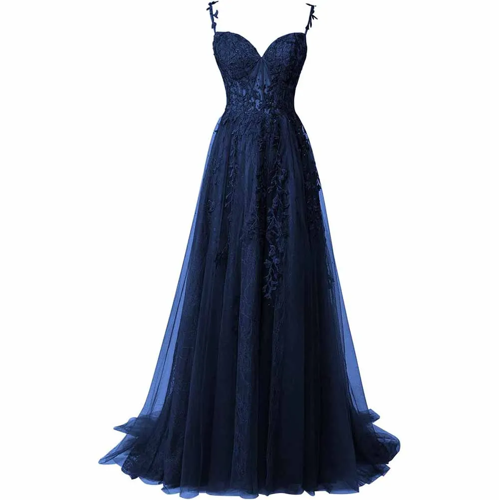 Lace Appliques Tulle Prom Dresses A Line Bridesmaid Dress Formal Wedding Dress