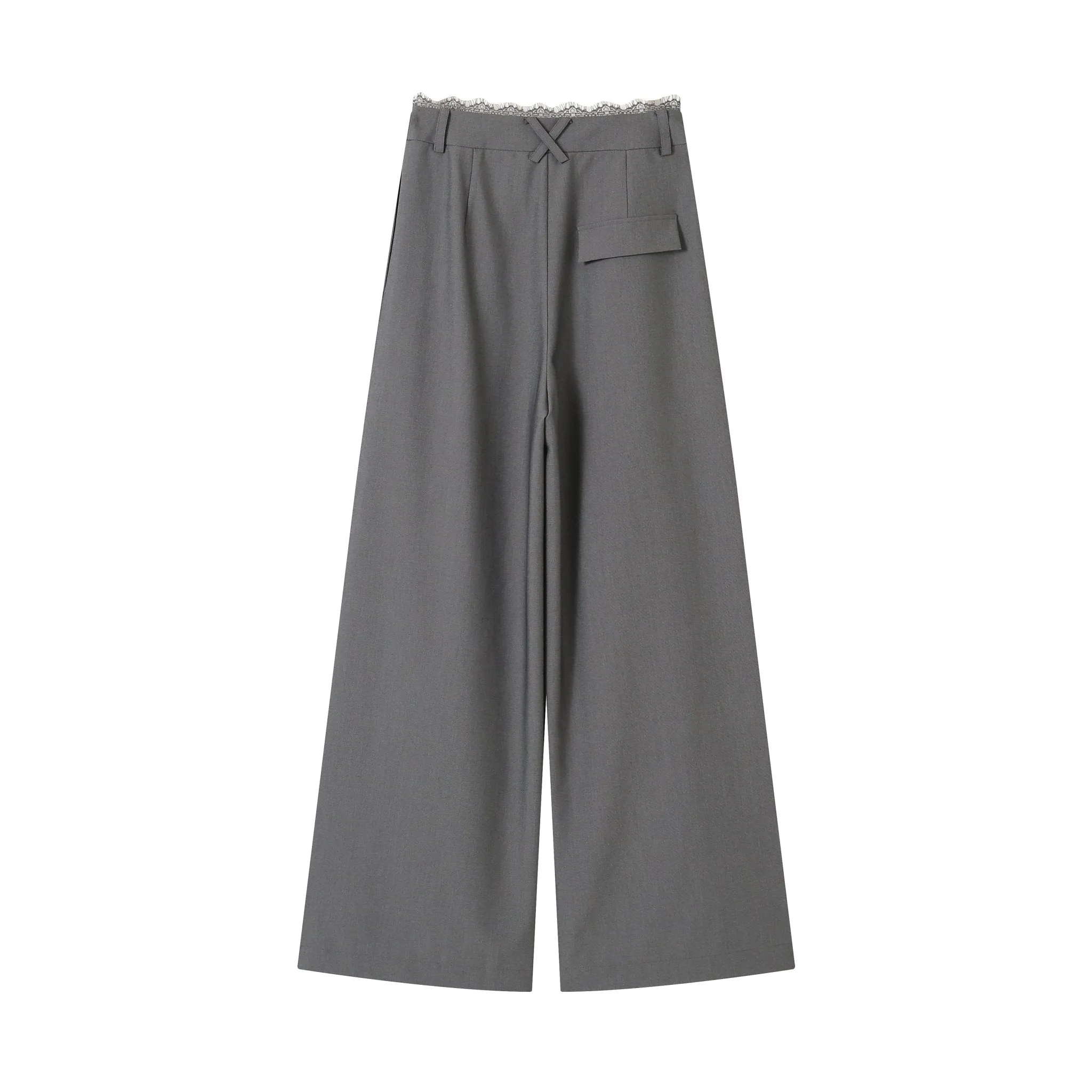 Lace Panel Pleated Trousers in Gray