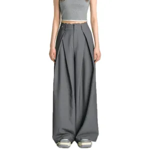 Lace Panel Pleated Trousers in Gray