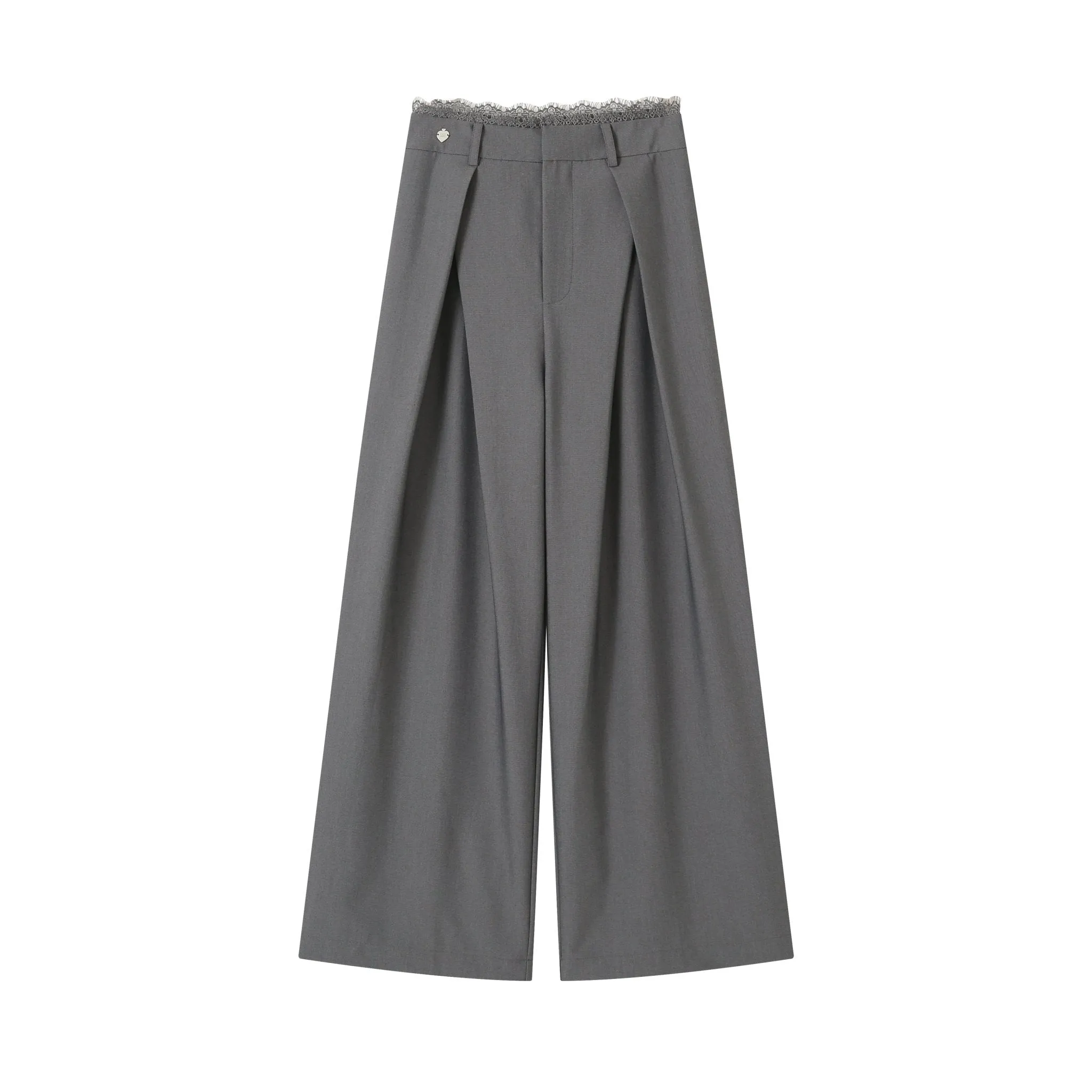 Lace Panel Pleated Trousers in Gray