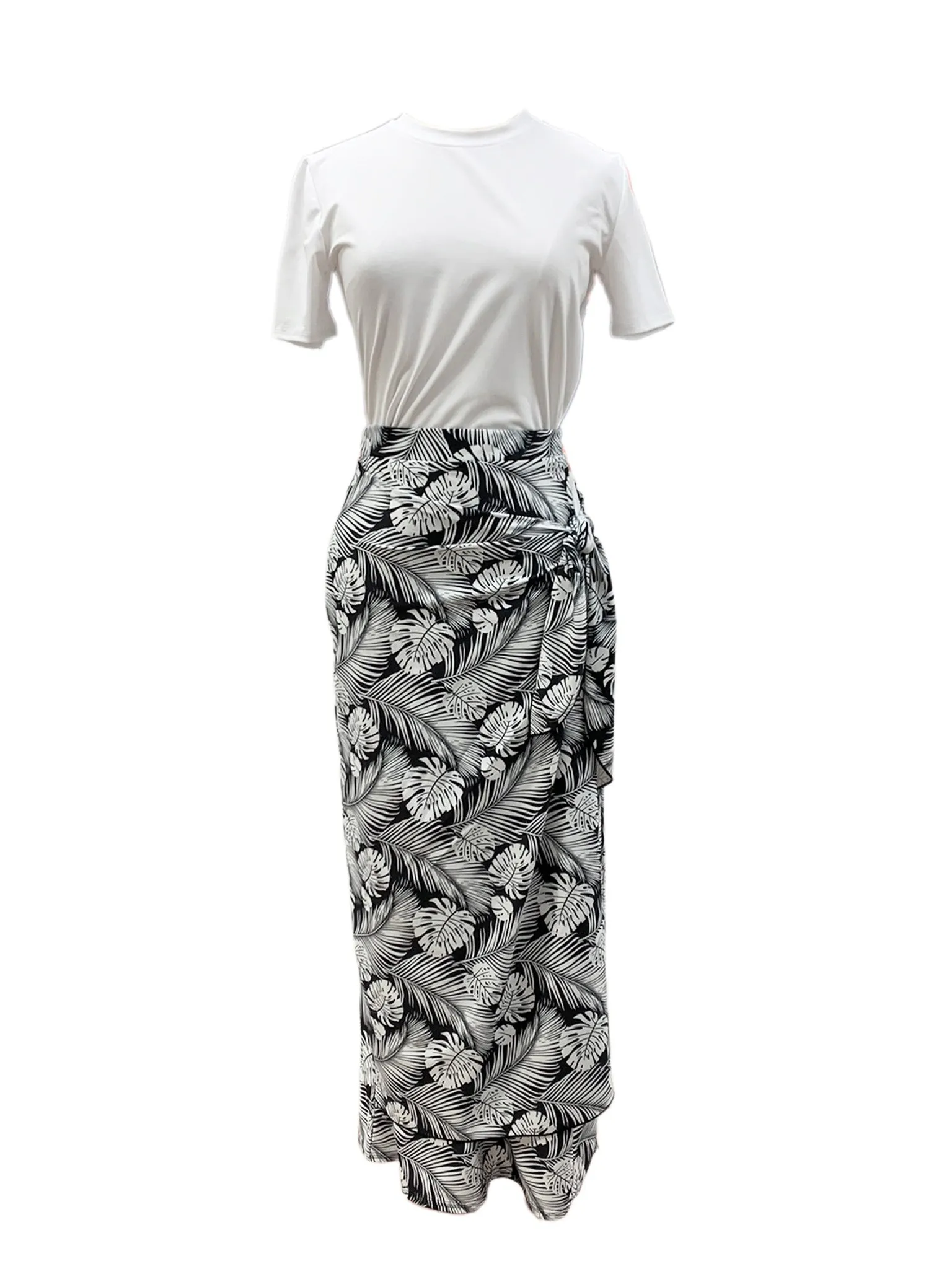 Ladies Black Leaf Maxi Sarong Swim Skirt