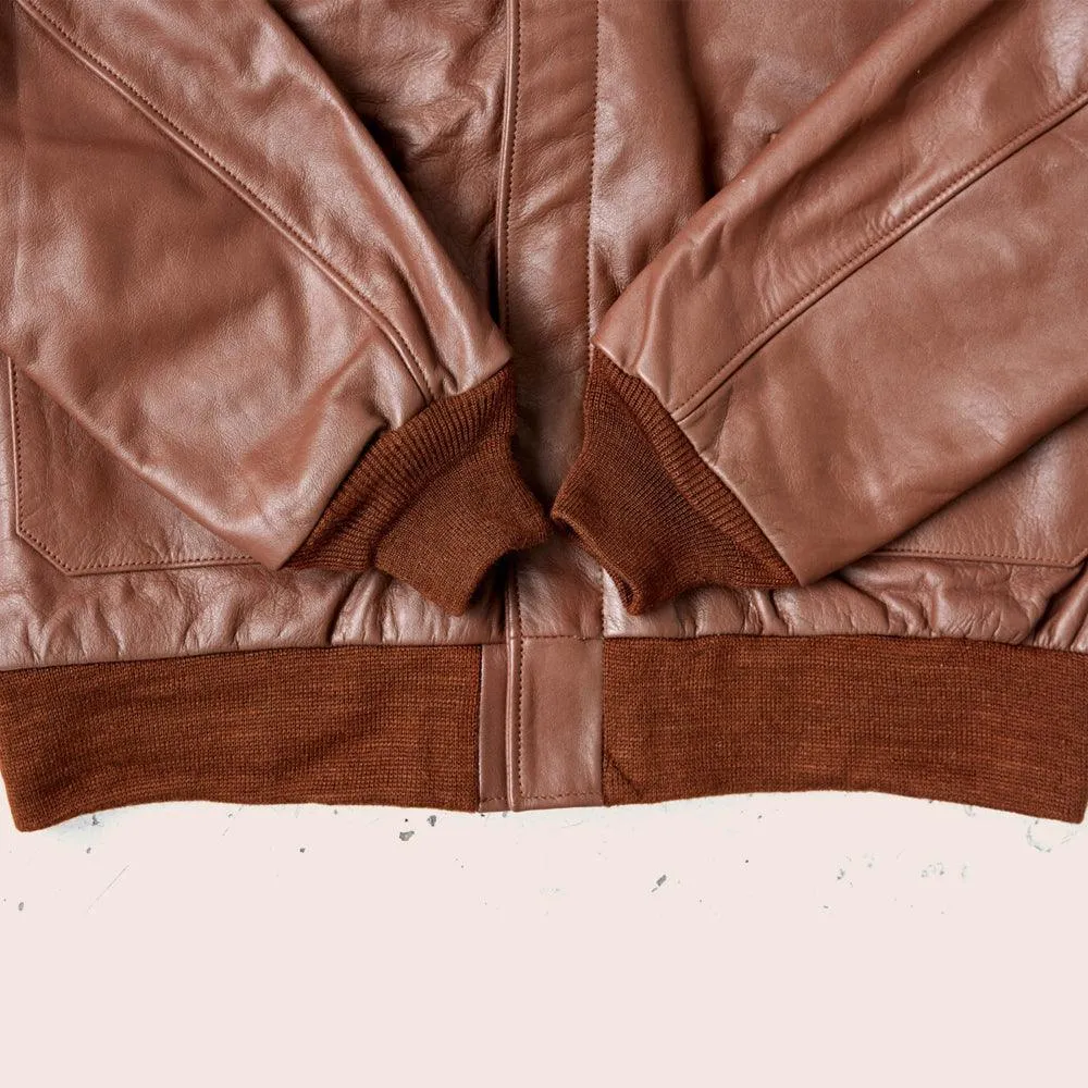 Lambskin Brown A2 Leather Bomber Jacket for Men