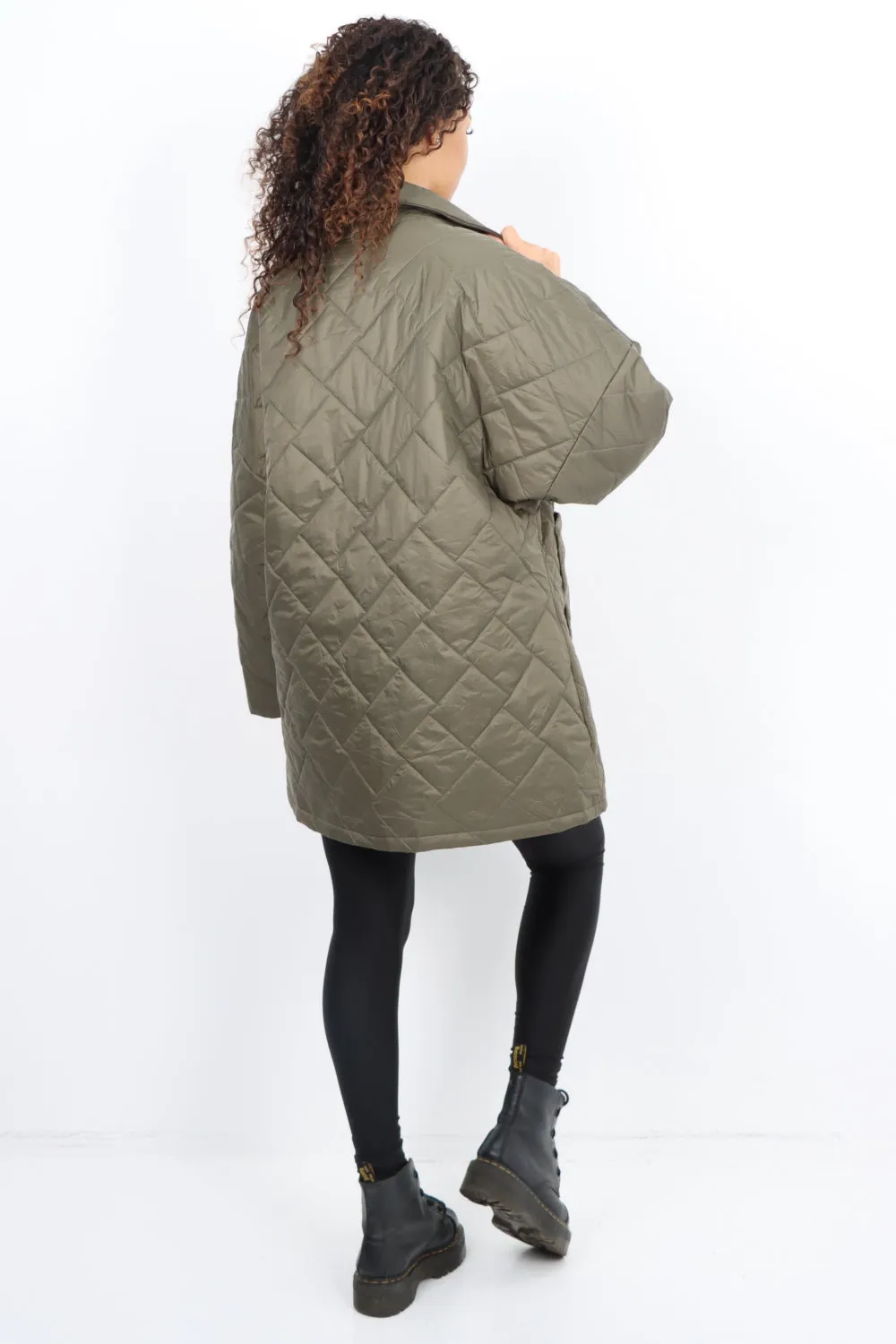 Leopard Lined Quilted Padded Front Pockets Jacket