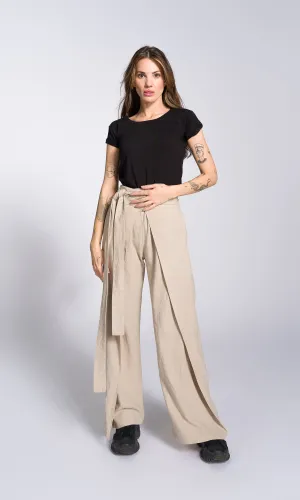 Linen Wide Leg Wrap Pants