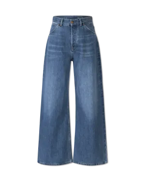 Logo Embroidered Wide Leg Jeans