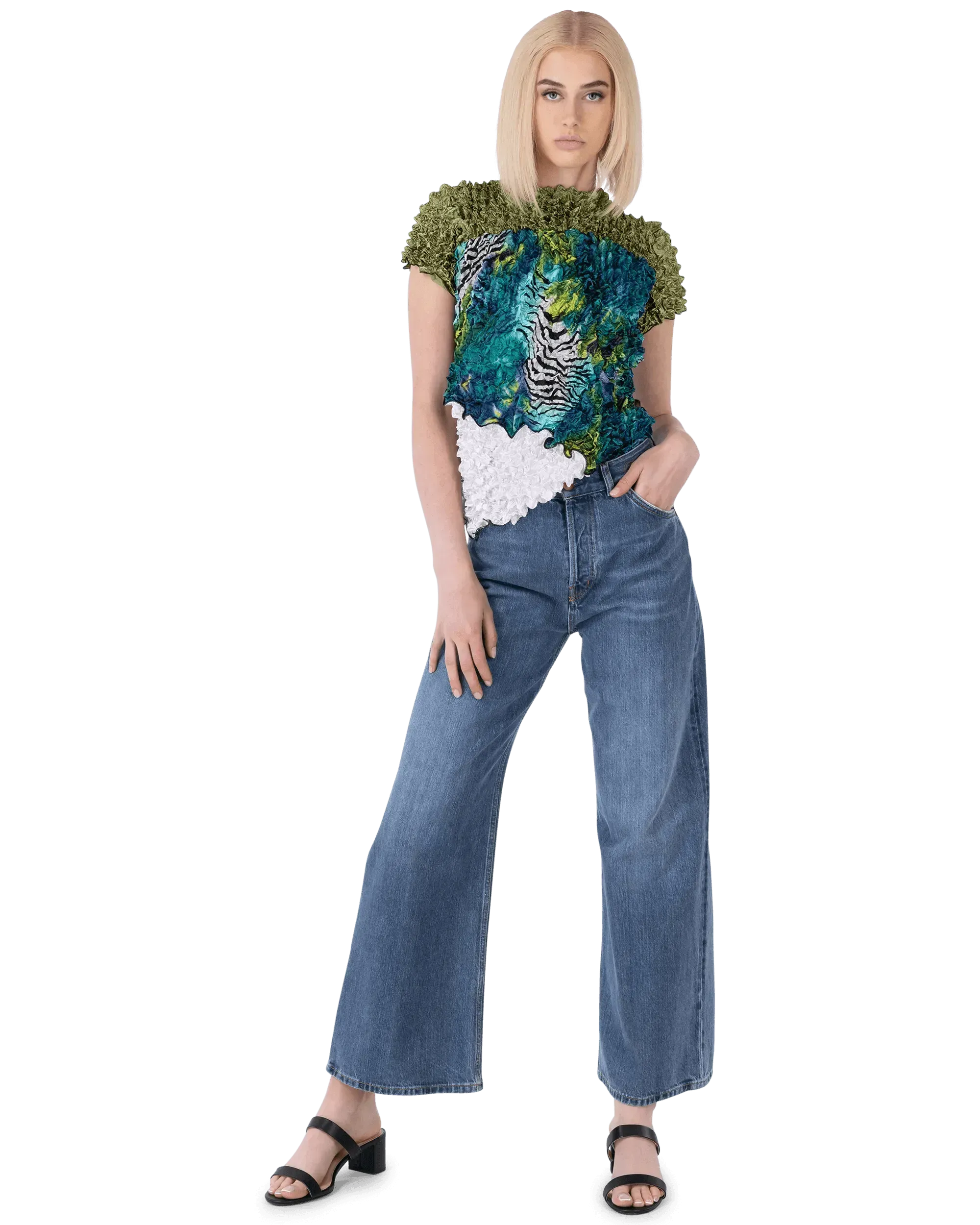 Logo Embroidered Wide Leg Jeans