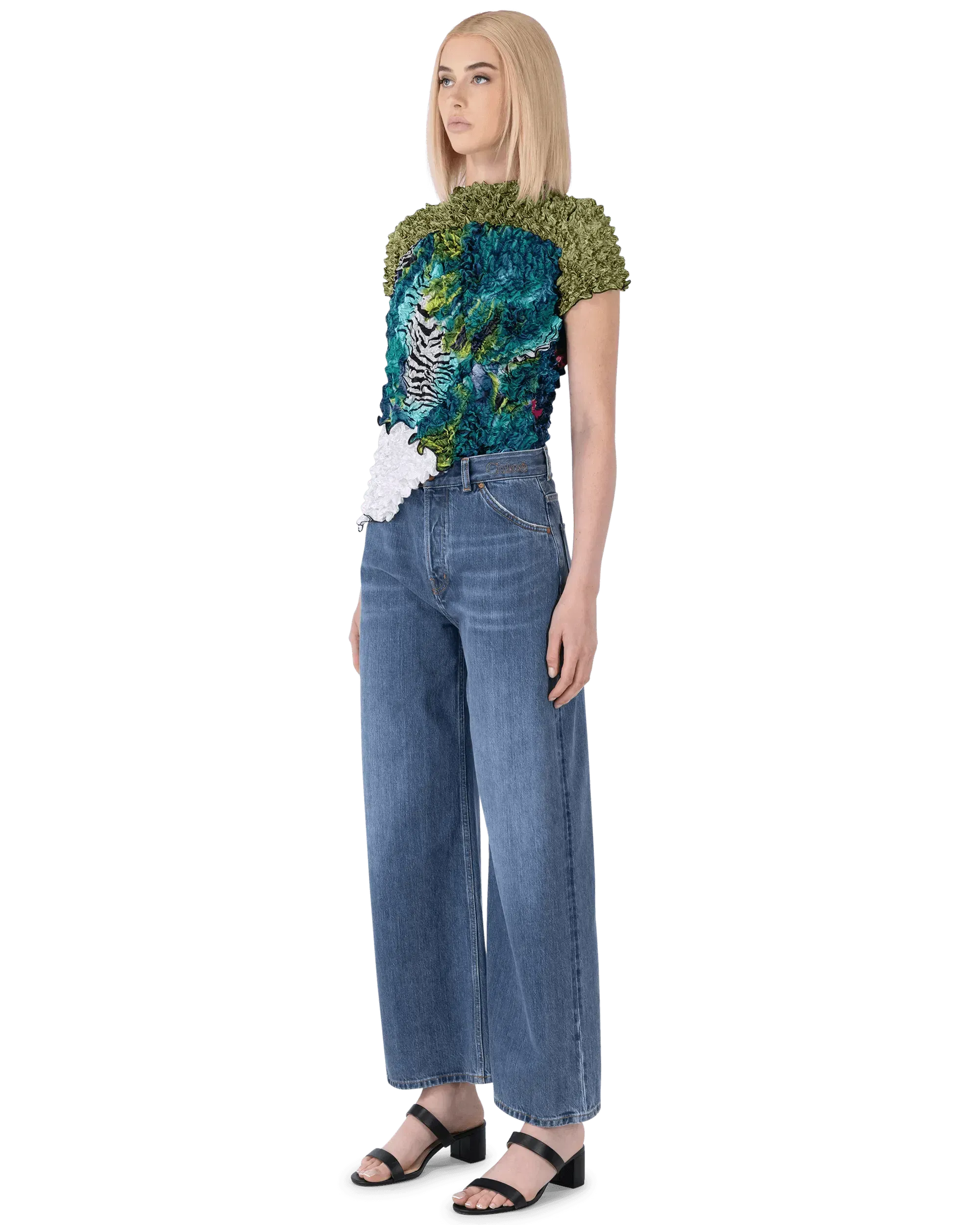 Logo Embroidered Wide Leg Jeans