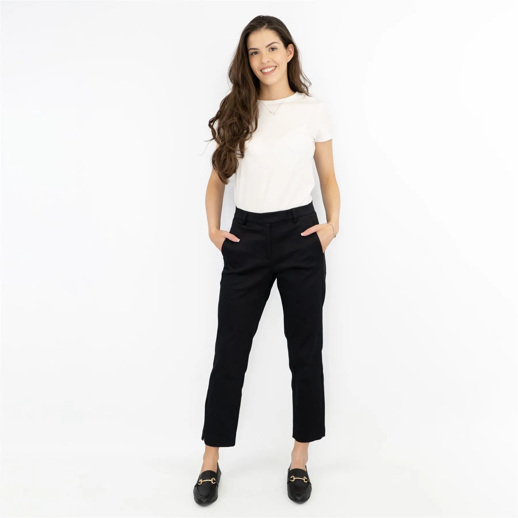 M&S Mia Slim Leg Crop Tapered Black Chino Trousers