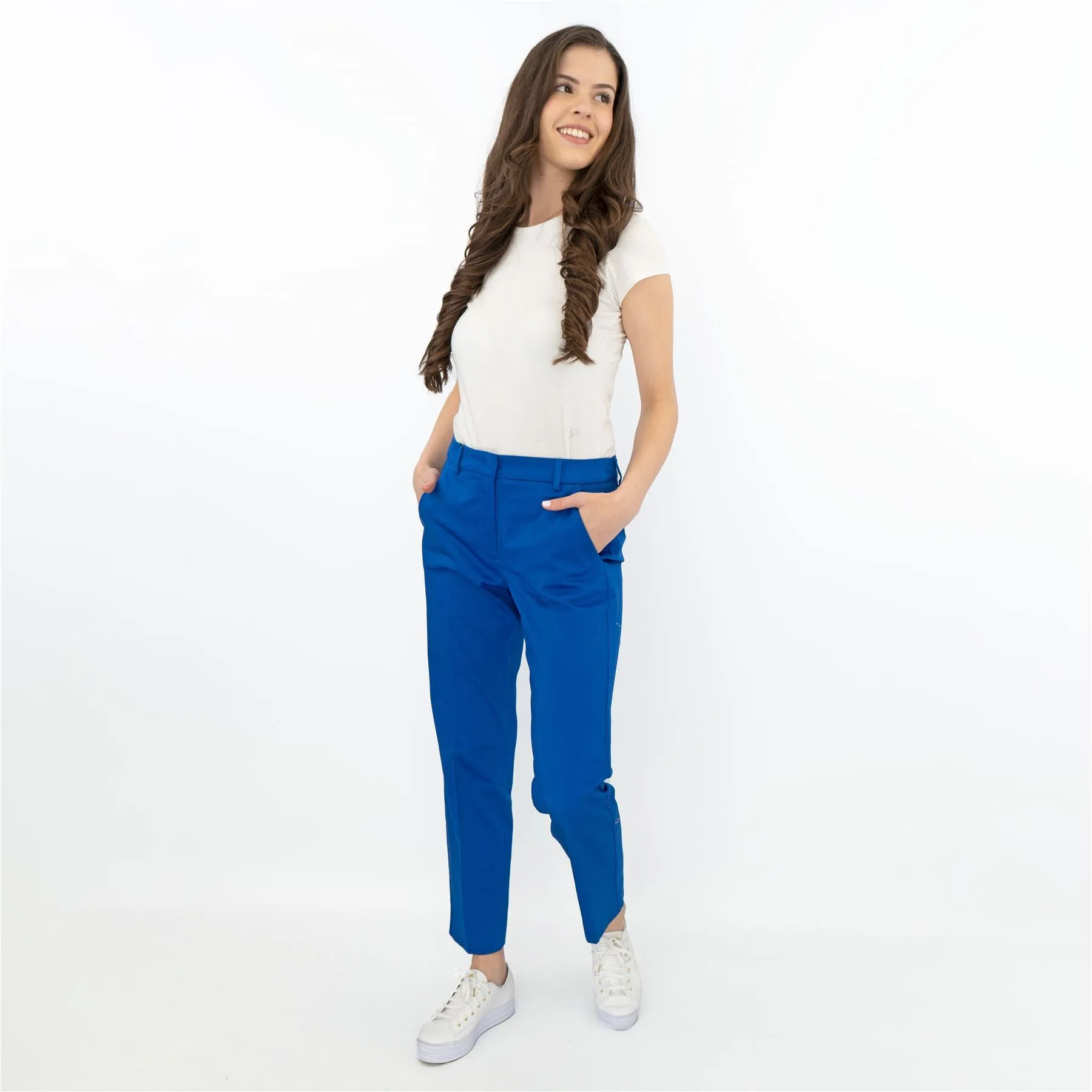 Max Mara Weekend Novak Blue Cotton Cigarette Slim Leg Trousers