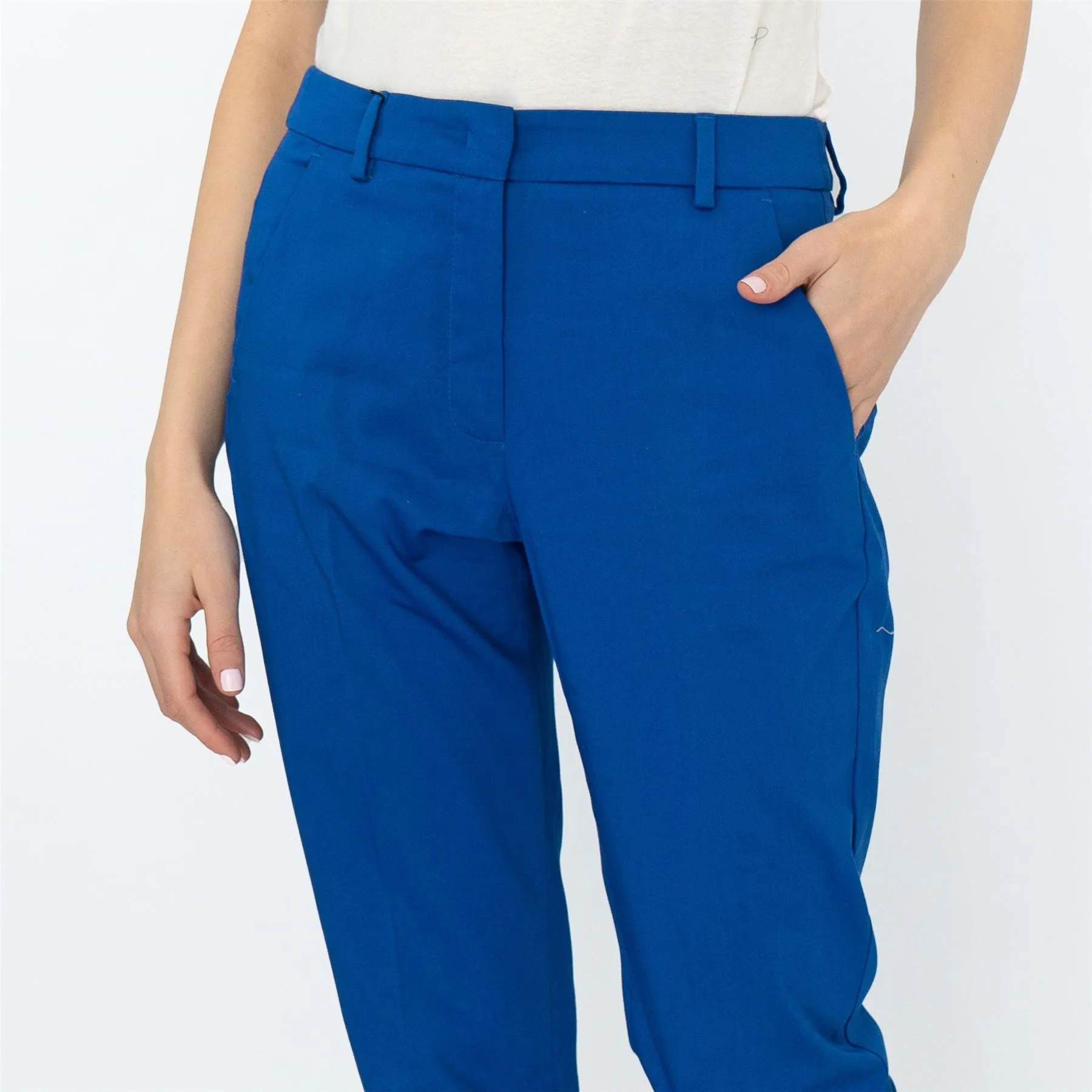 Max Mara Weekend Novak Blue Cotton Cigarette Slim Leg Trousers