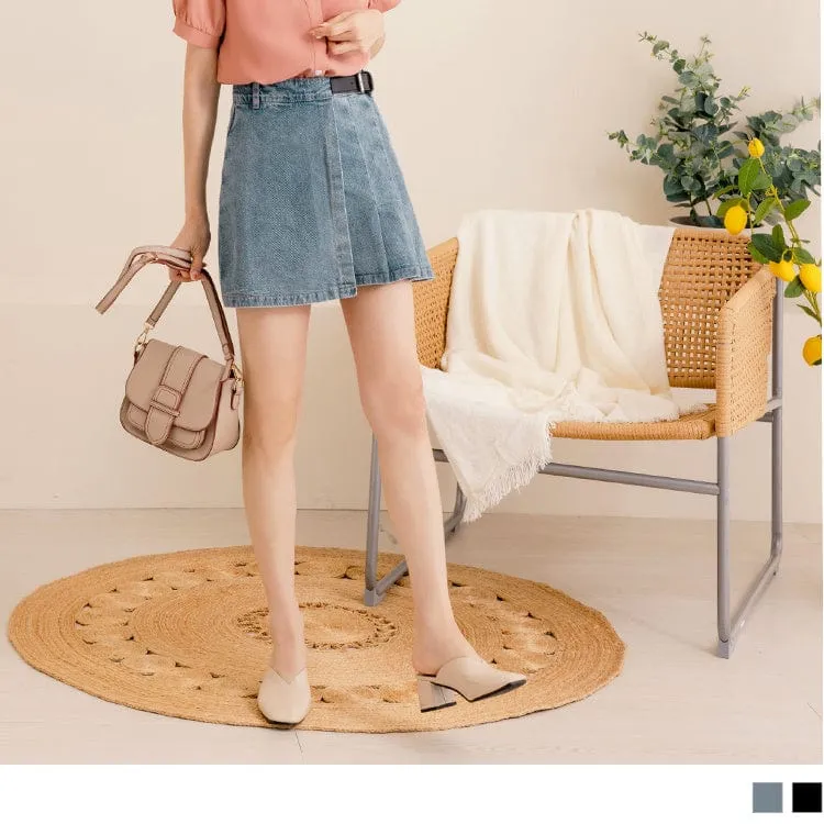 MEDIUM WAIST ASYMMETRICAL DENIM COTTON MINI SKIRTS