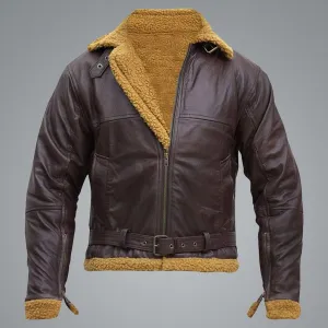 Men's B3 Flying Aviator Winter Brown Sheepskin Shearling Bomber Leather Jacket