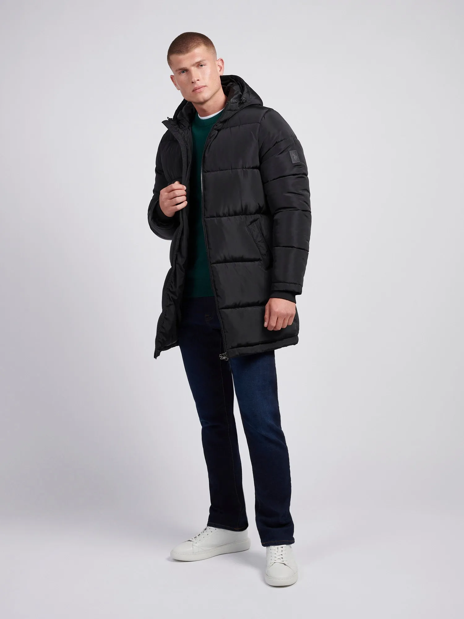 Mens Classic Longline Puffer Jacket in Black