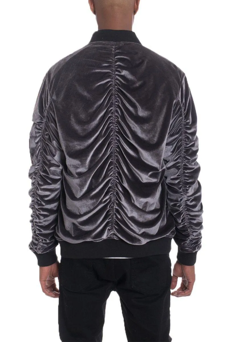 Mens Grey / Black Velour Bomber Jacket