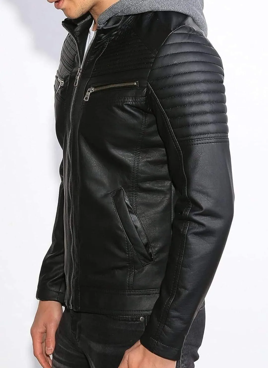 Men's Leather Hooded Jacket