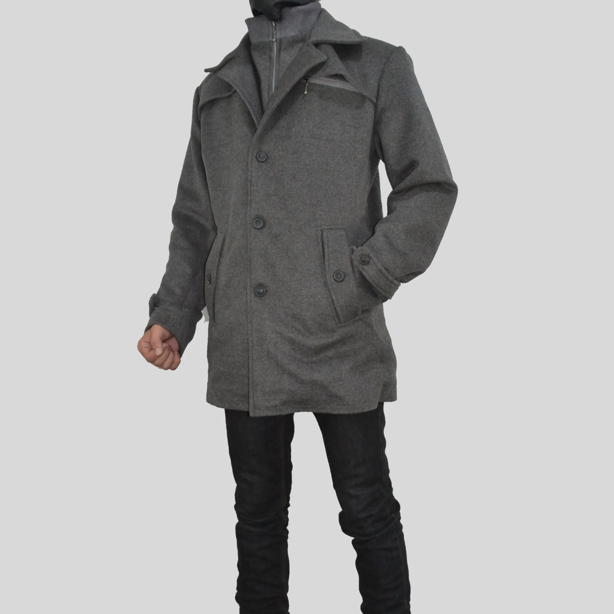 Men's Wool Regular Fit Trench Business Pea Coat Overcoat