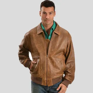 Mord Brown Bomber Leather Jacket for Men