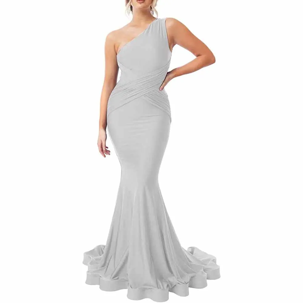 One Shoulder Mermaid Bridesmaid Dresses Ruched Bodycon Prom Dress Long Formal Evening Gowns