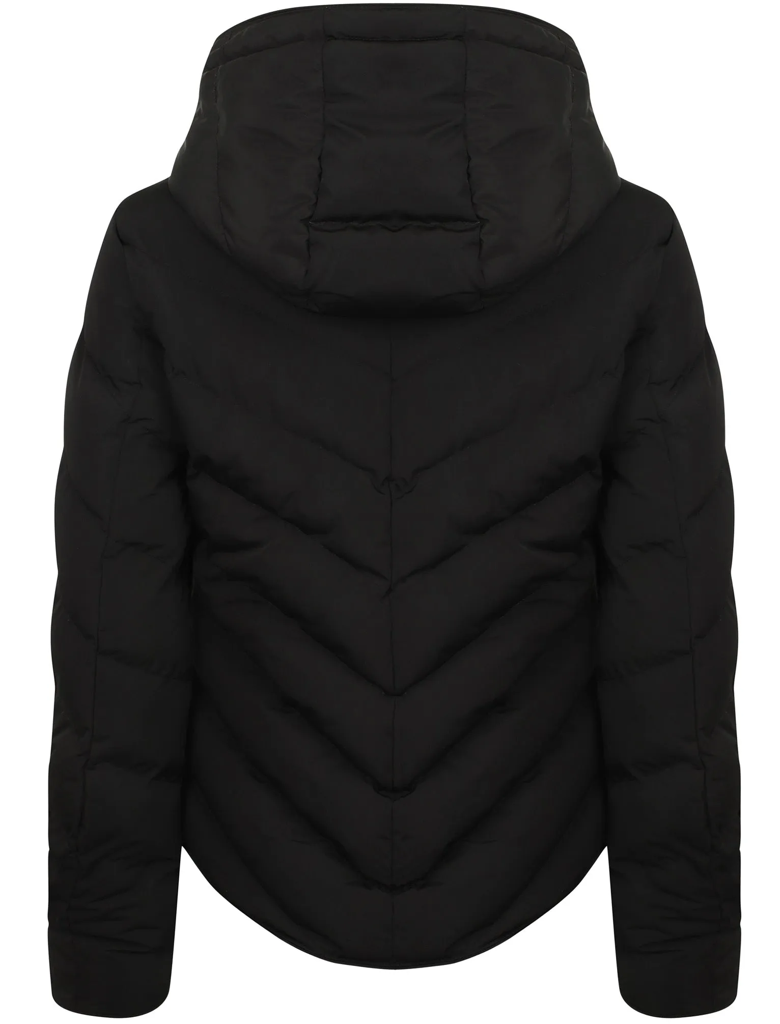 Oracle Chevron Quilted Hooded Puffer Jacket in Black - Tokyo Laundry