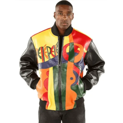 Pelle Pelle Orange Plush Picasso Multi Color Bomber Style Jacket