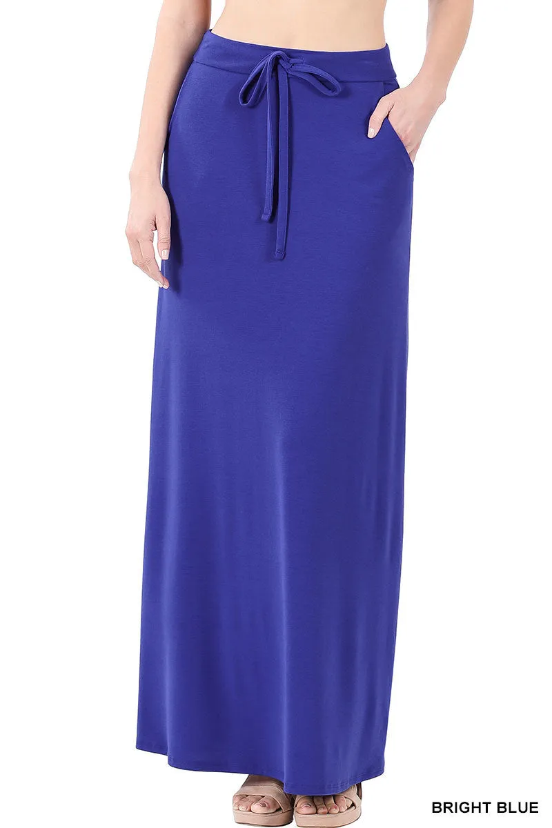 Plus Relaxed Drawstring Waist Draped Basic Maxi Skirts with Side Pockets