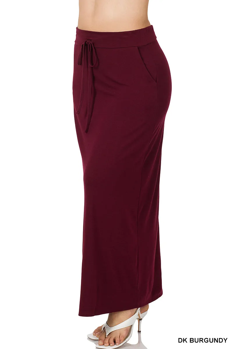 Plus Relaxed Drawstring Waist Draped Basic Maxi Skirts with Side Pockets