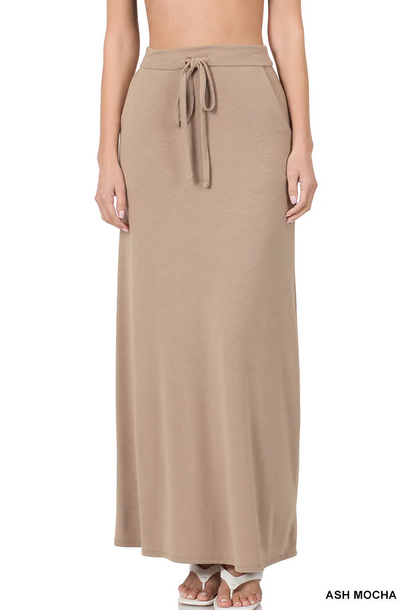 Plus Relaxed Drawstring Waist Draped Basic Maxi Skirts with Side Pockets